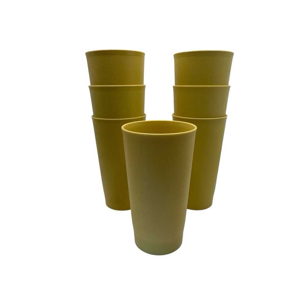 Vintage Tupperware #873 Yellow Drink Cups 12 Ounce Tumblers Harvest Gold 7‎